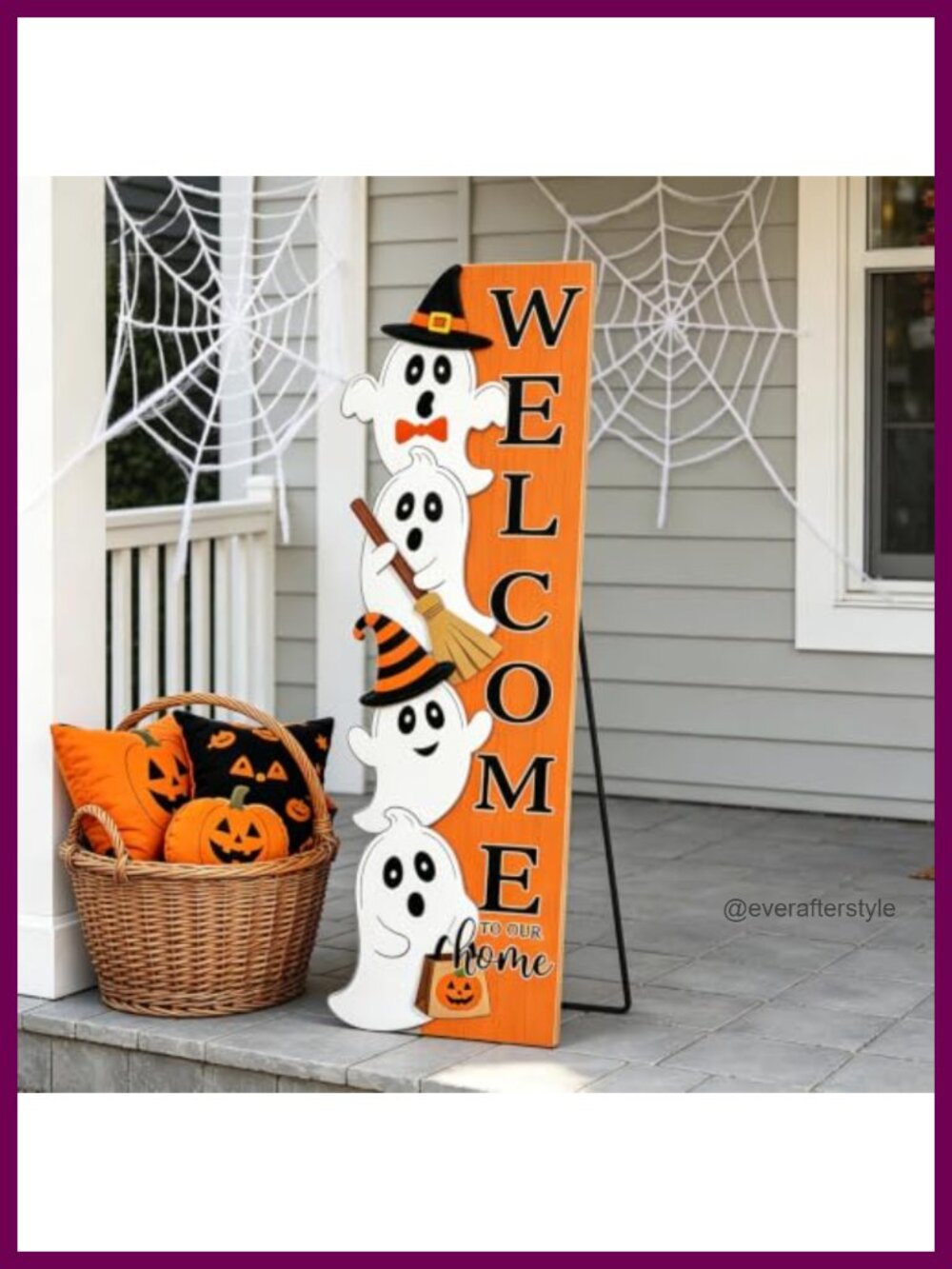 Wood Halloween Welcome Sign Ghost Pumpkin Porch Decor 41.3x12.6